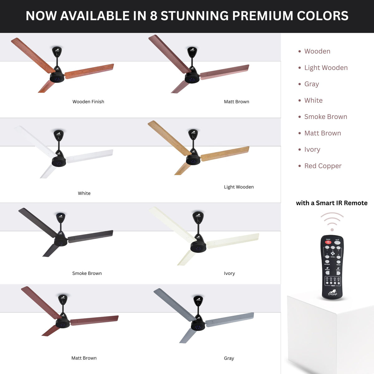 Zadap Strom BLDC Ceiling Fan with LED Lights | 28W Energy Saving | IR Remote | 900mm & 1200mm