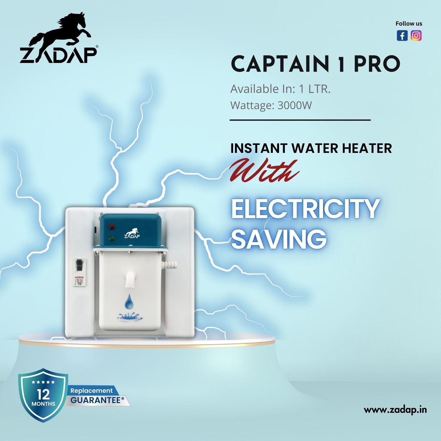 Portable Instant Water Heater - Captain 1 Pro (With MCB)