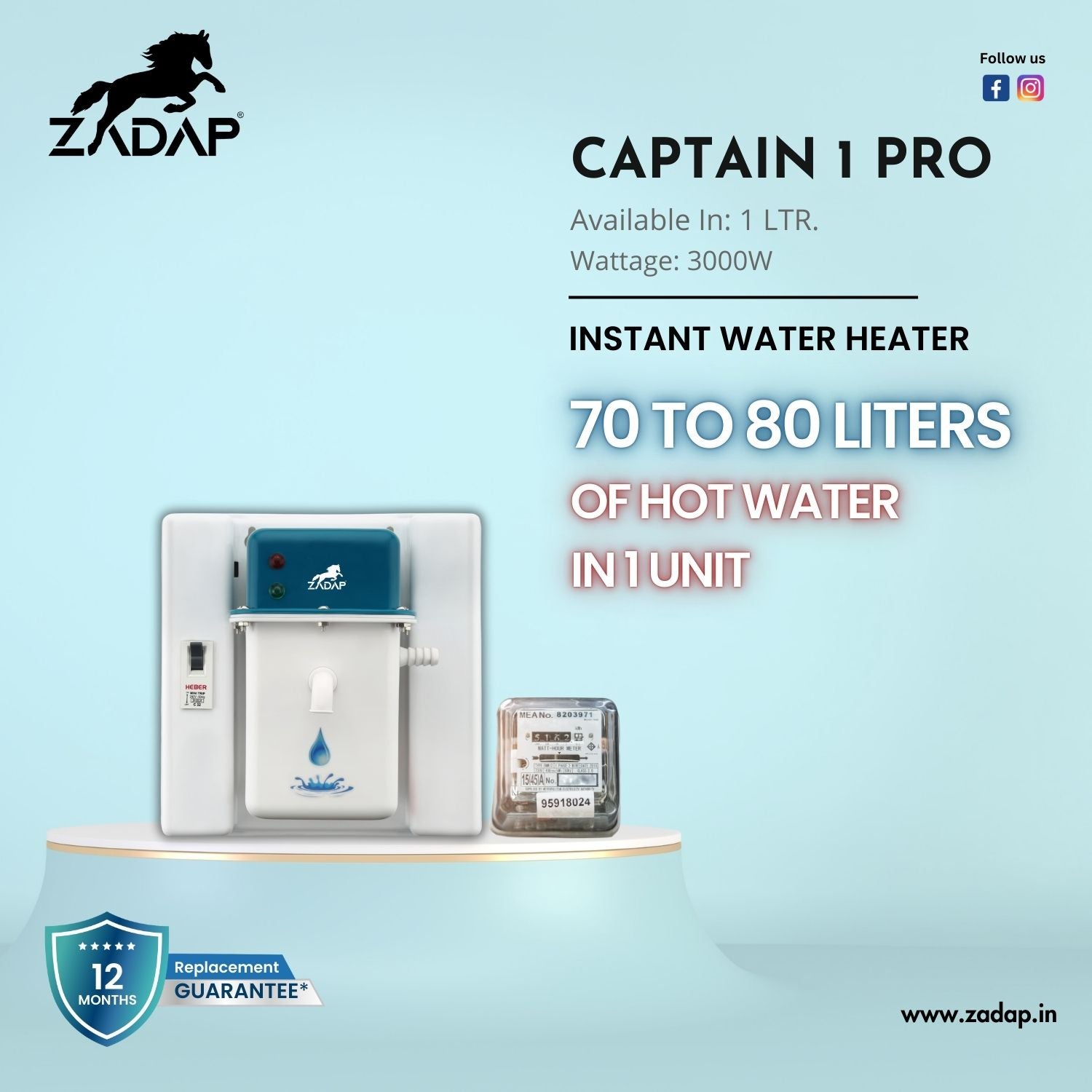 Portable Instant Water Heater - Captain 1 Pro (With MCB)