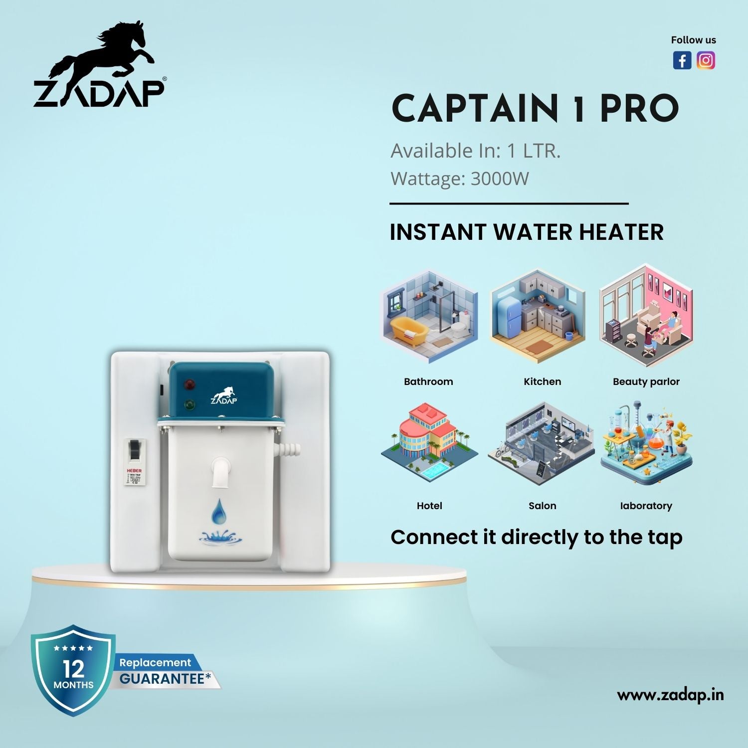 Portable Instant Water Heater - Captain 1 Pro (With MCB)