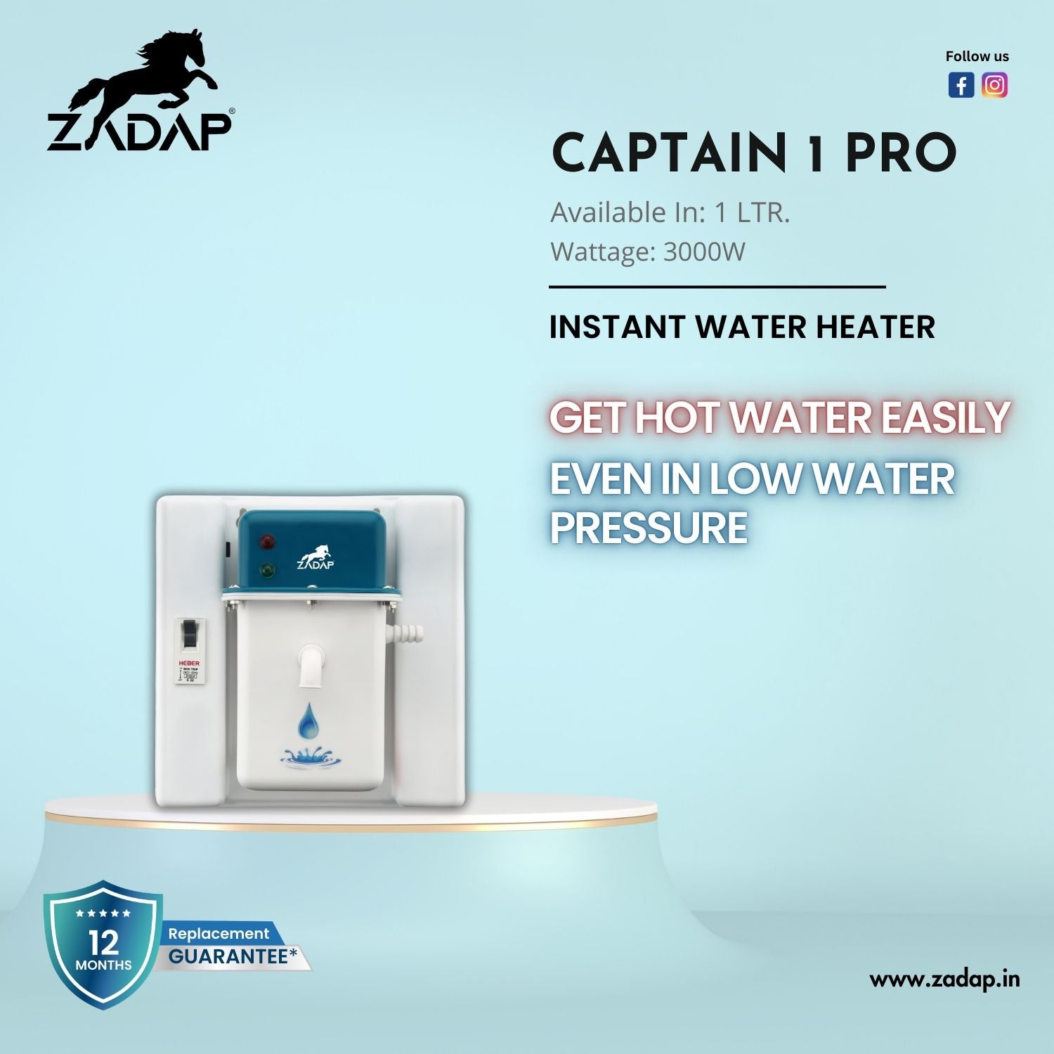 Portable Instant Water Heater - Captain 1 Pro (With MCB)
