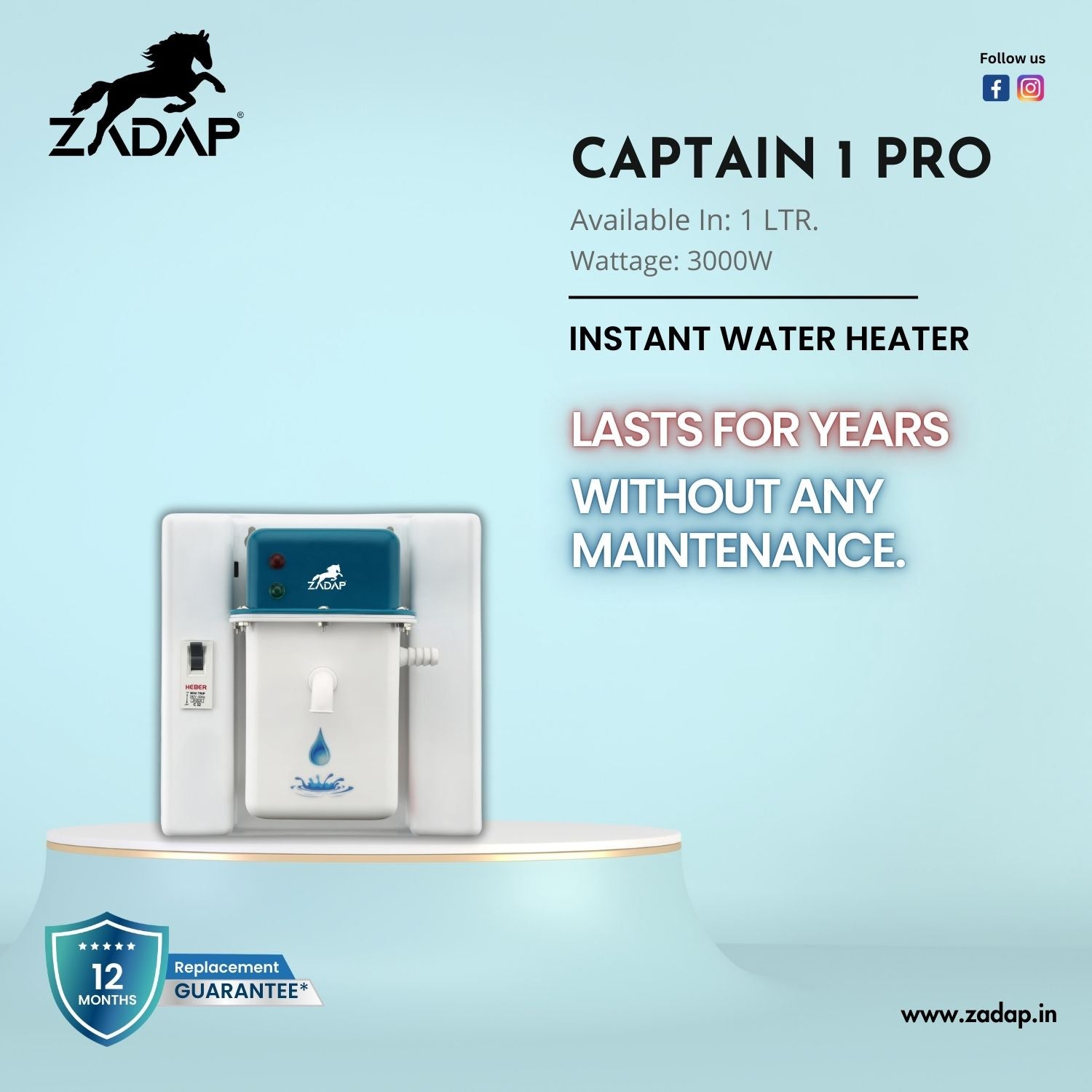Portable Instant Water Heater - Captain 1 Pro (With MCB)