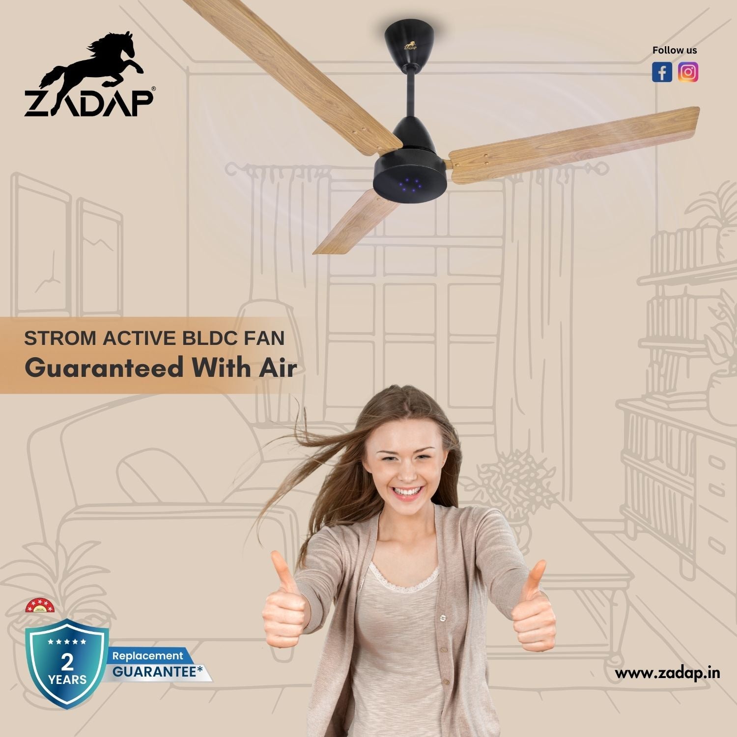 BLDC Ceiling Fan - STROM (Light Wooden)