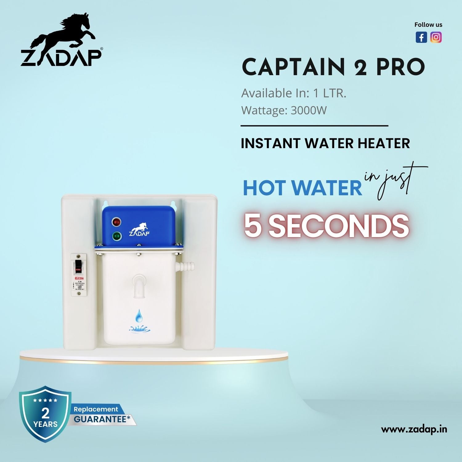 Portable Instant Water Heater - Captain 2 Pro (With MCB)