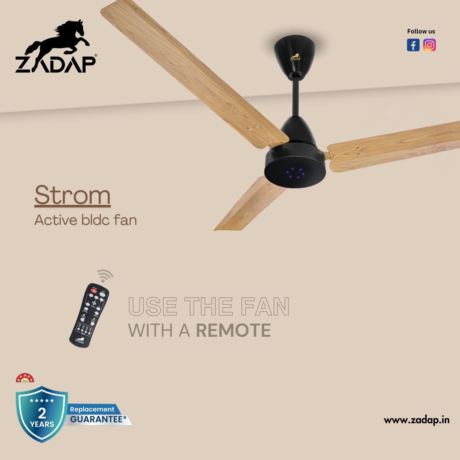 BLDC Ceiling Fan - STROM (Light Wooden)