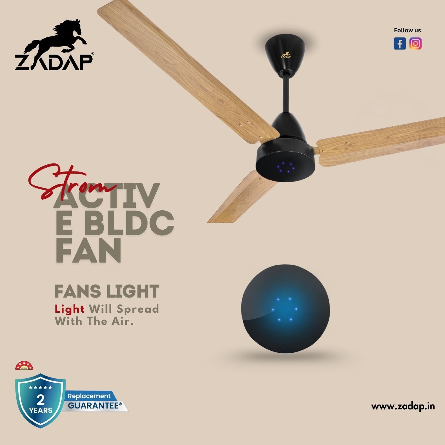 BLDC Ceiling Fan - STROM (Light Wooden)