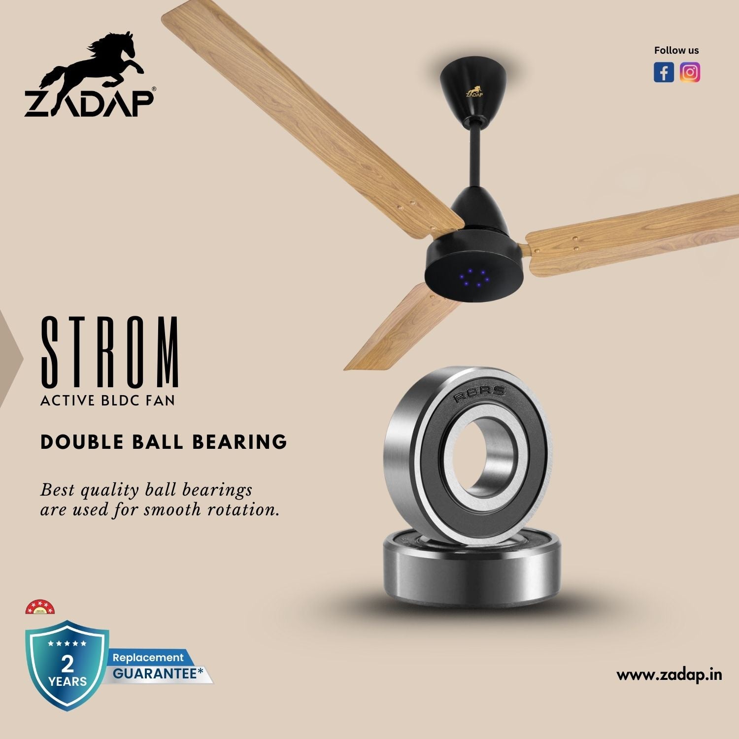 BLDC Ceiling Fan - STROM (Light Wooden)