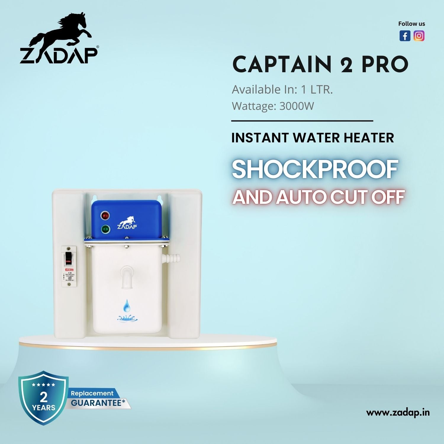 Portable Instant Water Heater - Captain 2 Pro (With MCB)