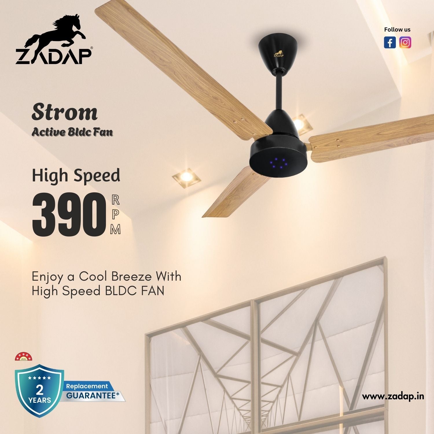 BLDC Ceiling Fan - STROM (Light Wooden)