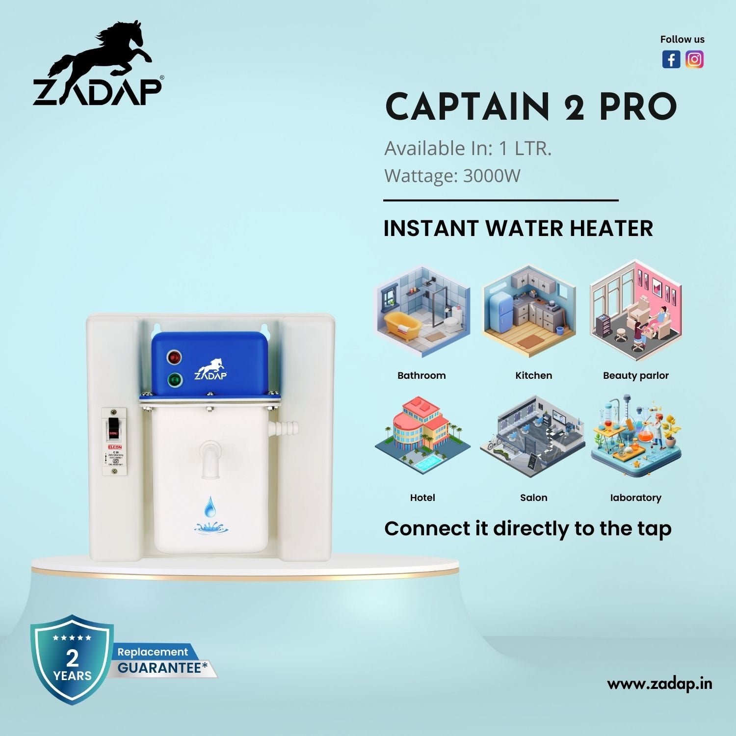 Portable Instant Water Heater - Captain 2 Pro (With MCB)