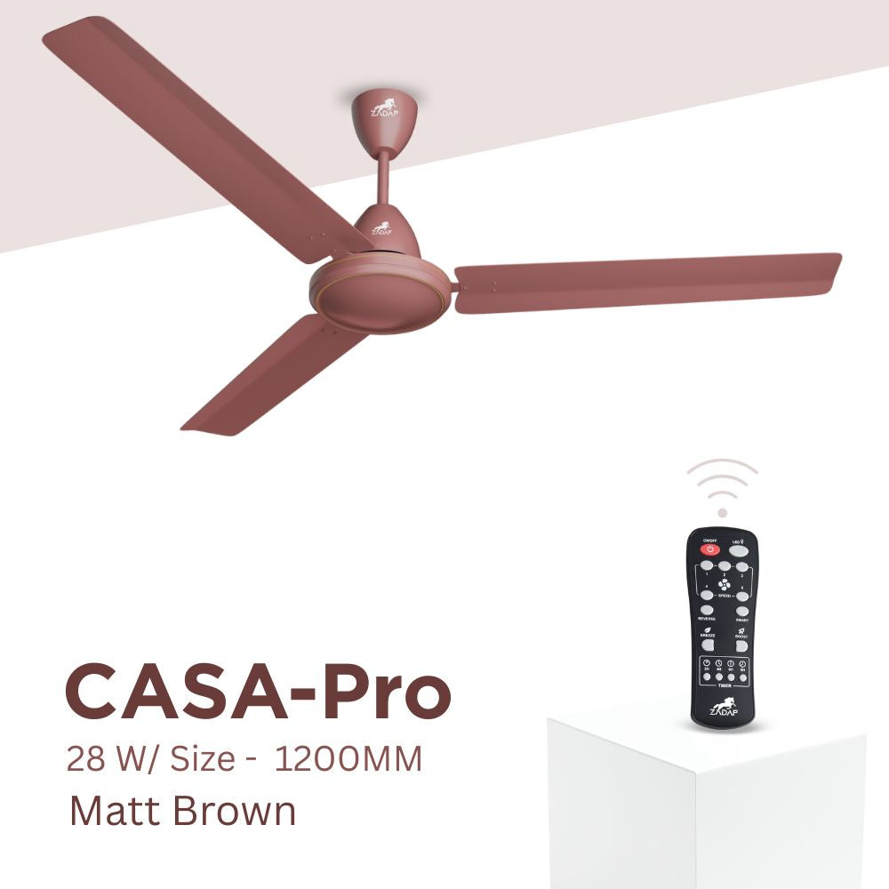 ZADAP CASA-Pro 1200mm BLDC Ceiling Fan with Remote | High Speed 390 RPM (Matt Brown)