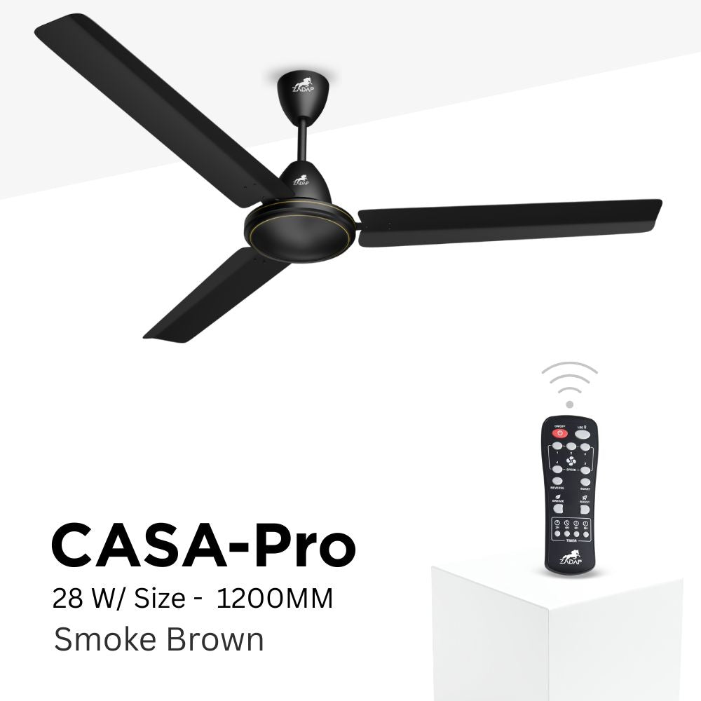 ZADAP CASA-Pro 1200mm BLDC Ceiling Fan with Remote | High Speed 390 RPM (Smoke Brown)