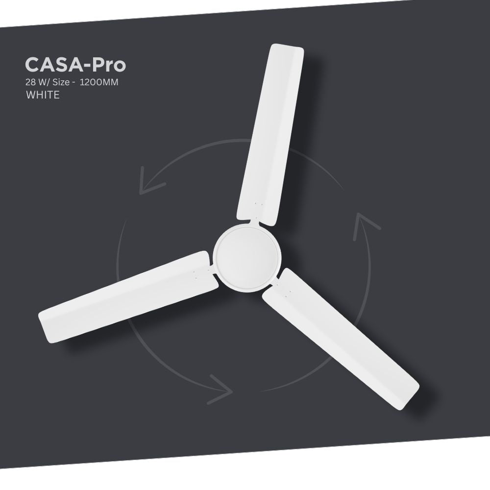 ZADAP CASA-Pro 1200mm BLDC Ceiling Fan with Remote | High Speed 390 RPM (White)