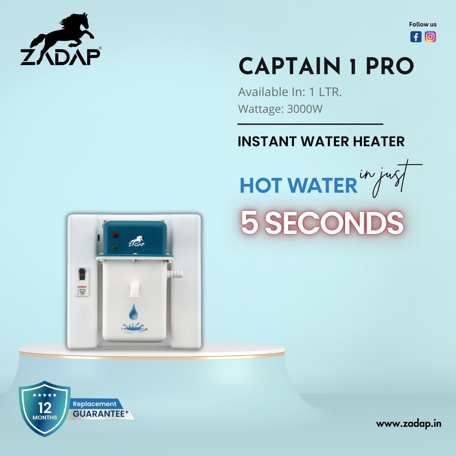 Portable Instant Water Heater - Captain 1 Pro (With MCB)