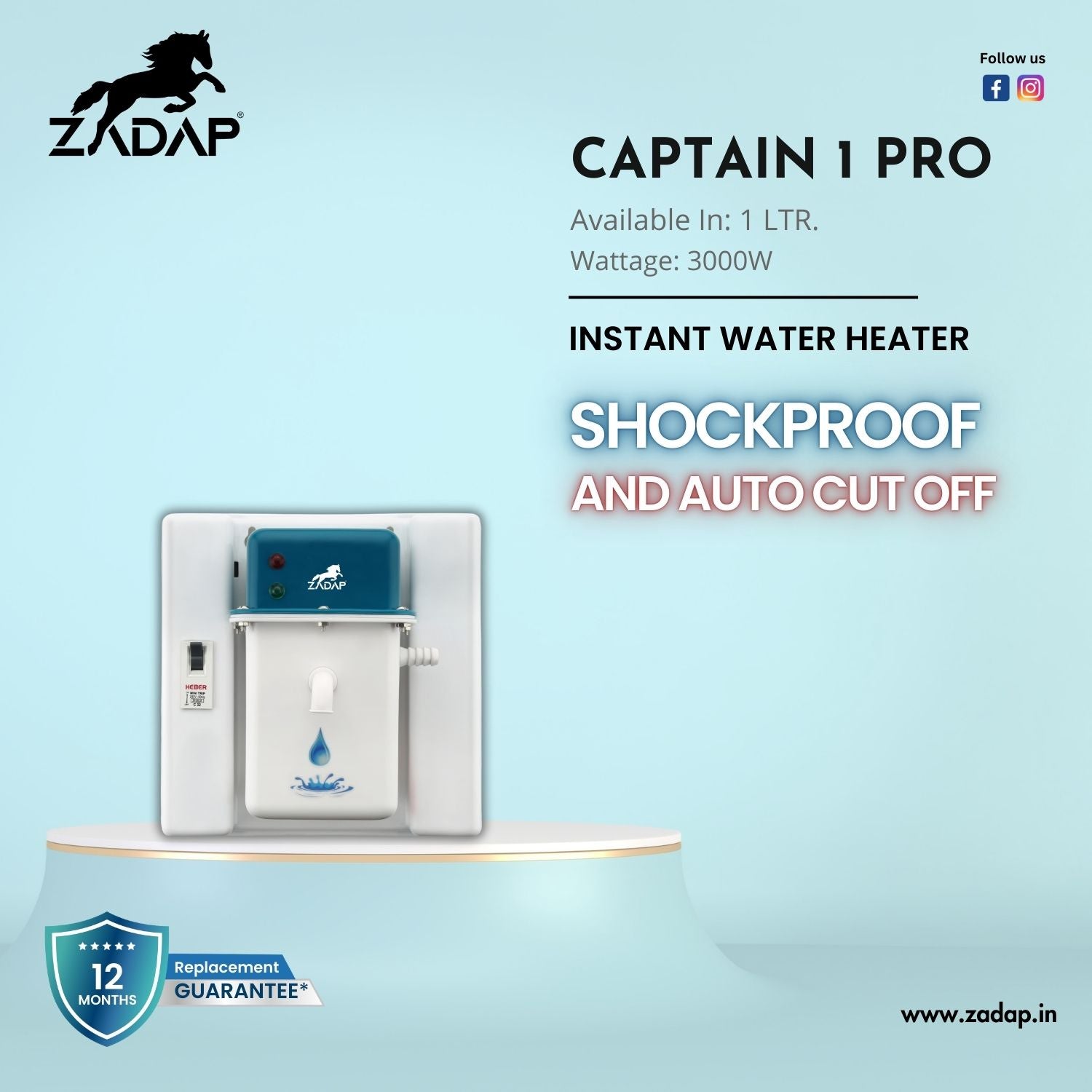 Portable Instant Water Heater - Captain 1 Pro (With MCB)