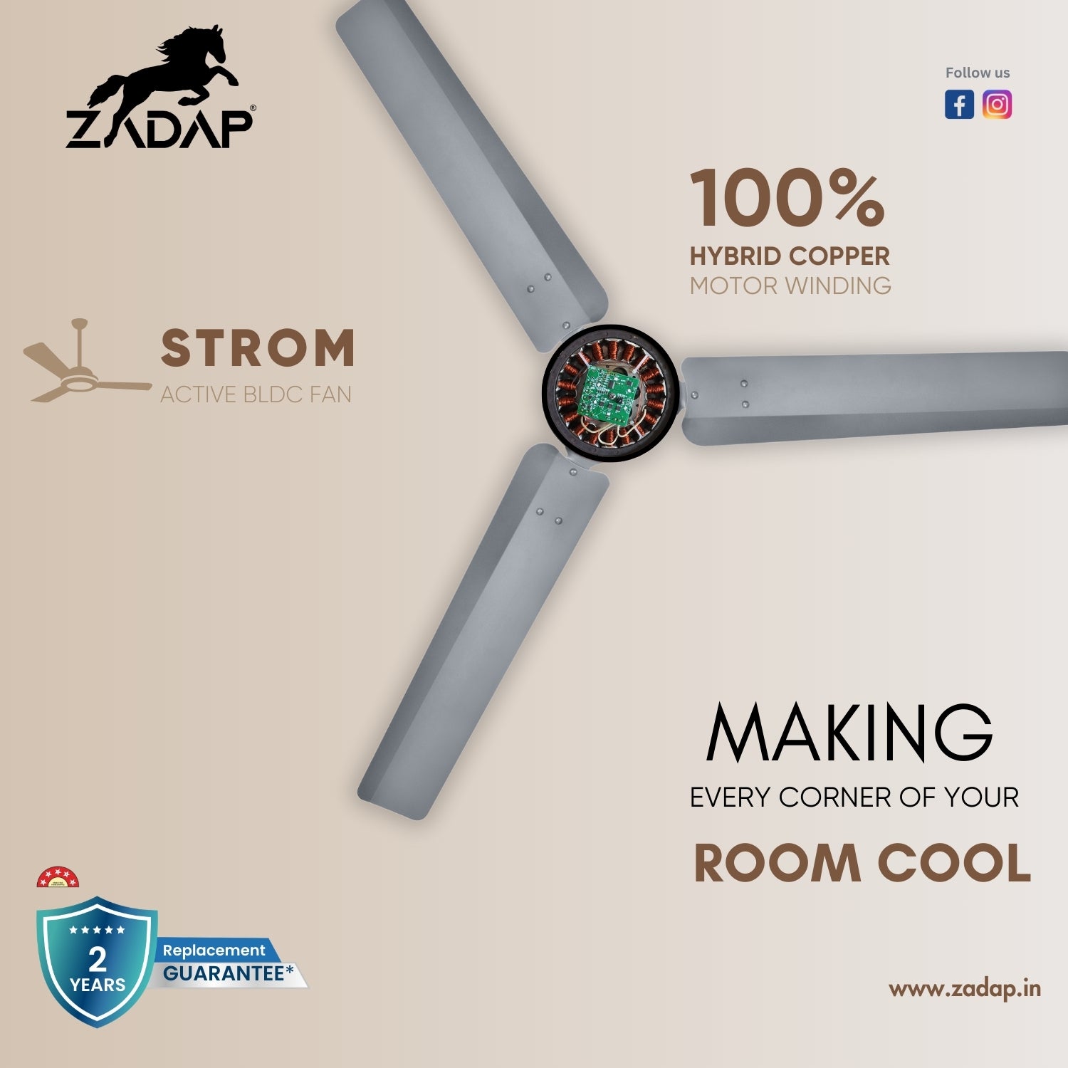 BLDC Ceiling Fan - STROM (Gray)