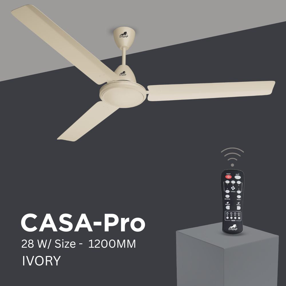 ZADAP CASA-Pro 1200mm BLDC Ceiling Fan with Remote | High Speed 390 RPM (Ivory)