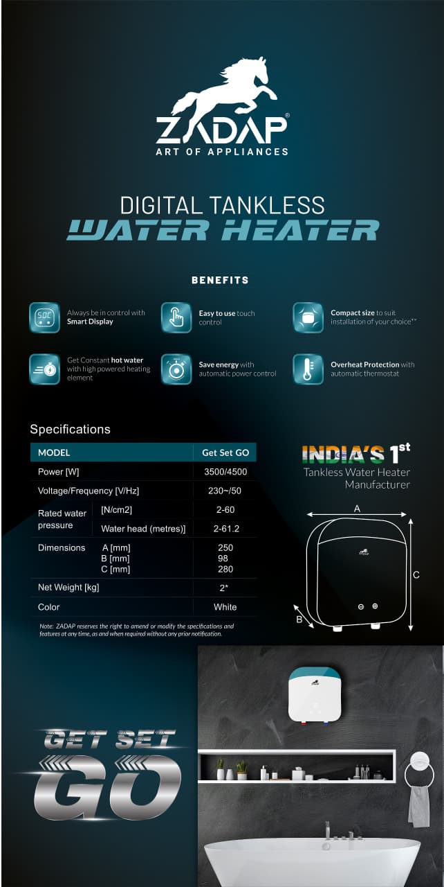 ZADAP Get Set Go Digital Tankless Water Heater