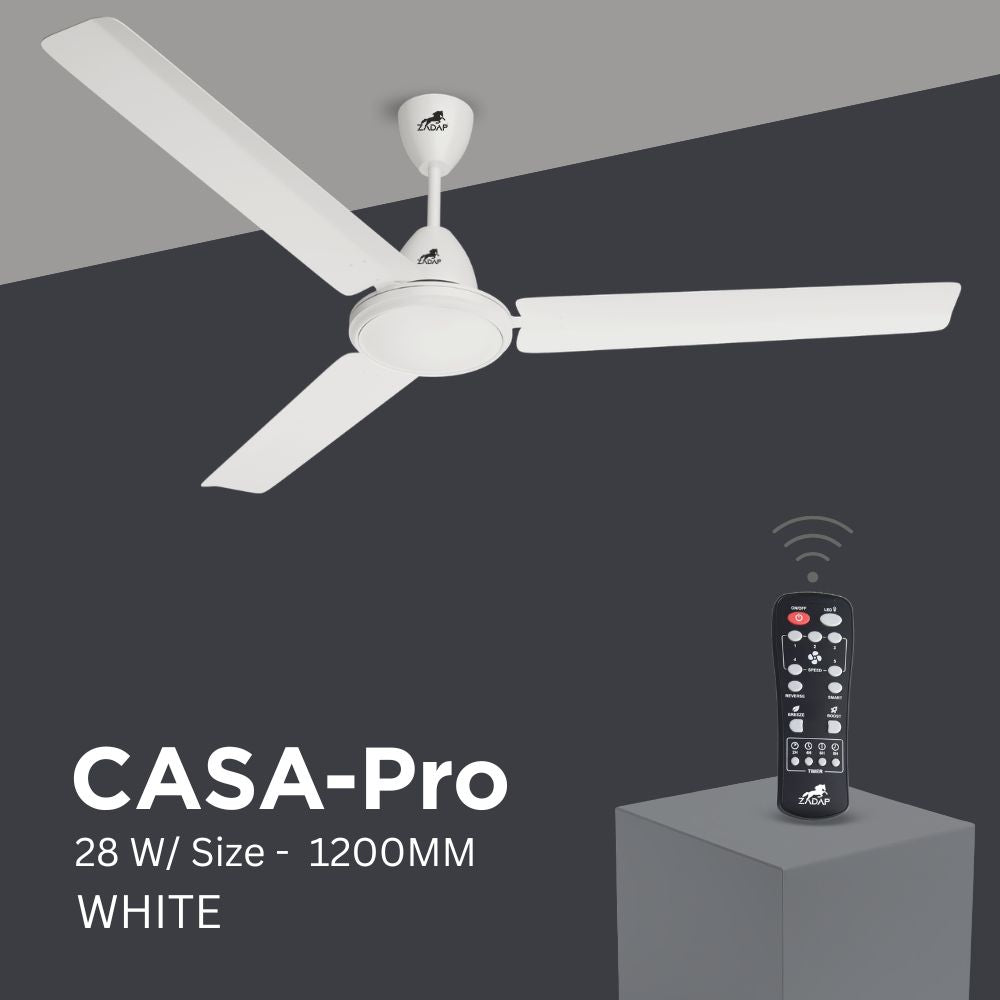 ZADAP CASA-Pro 1200mm BLDC Ceiling Fan with Remote | High Speed 390 RPM (White)